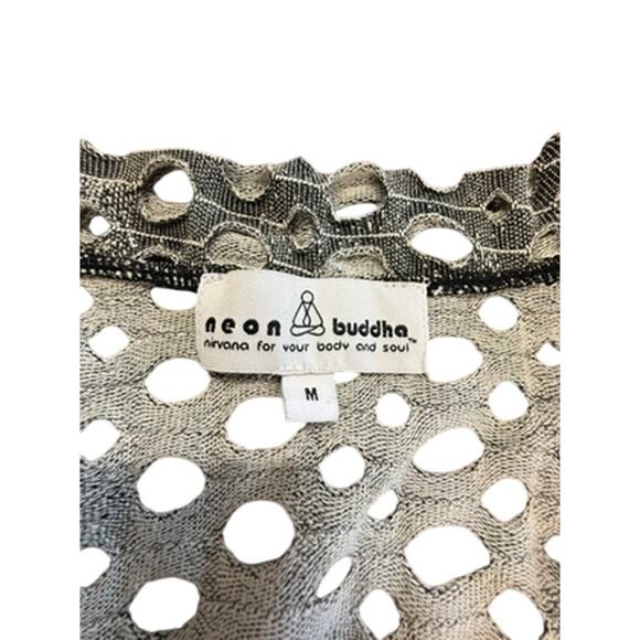 "NEON BUDDHA" Sleeveless Tunic Top Fishnet Gauze Beachy Ruched Across Front SZ M - Picture 7 of 10